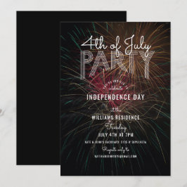 花火の写真 屋外バーベキュー 7月4日パーティー 招待状