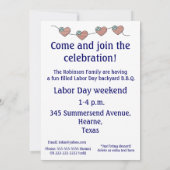 花火の十分の労働者の日B.B.Q./Patrioticの帽子 招待状 (裏面)