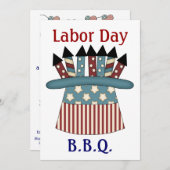 花火の十分の労働者の日B.B.Q./Patrioticの帽子 招待状 (正面/裏面)