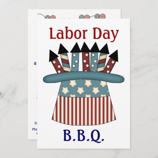花火の十分の労働者の日B.B.Q./Patrioticの帽子 招待状 (正面/裏面)