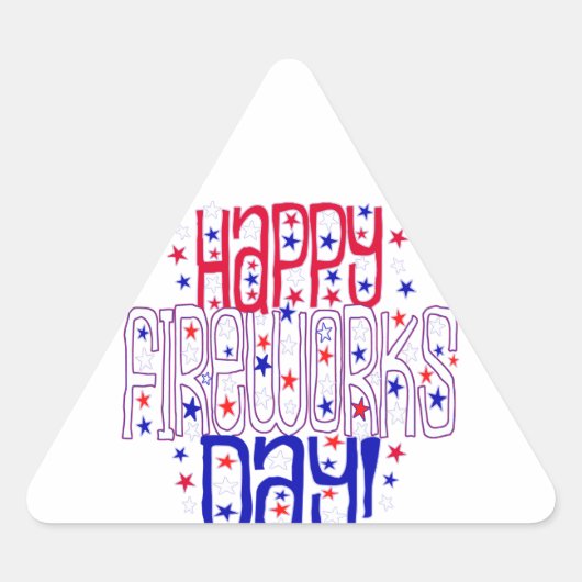 花火の日おめでとう!赤い白と青の星 三角形シール (正面)