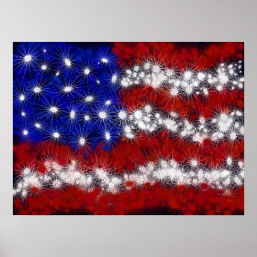 花火の星とストライプのアメリカ国旗 ポスター (正面)