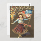 花火の爆竹ガールUSフラッグスター ポストカード (正面/裏面)