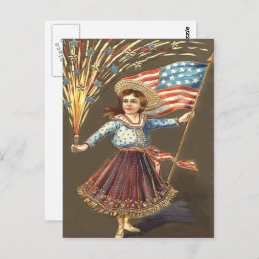 花火の爆竹ガールUSフラッグスター ポストカード (正面/裏面)