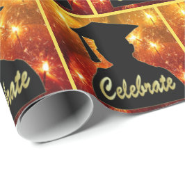 花火の祝卒業シルエット ラッピングペーパー