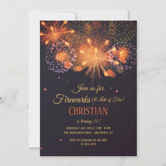 花火の誕生日パーティーへの招待 招待状 (正面)