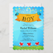 花火の赤ちゃんシャワーカード付きボーイブルー 招待状 (正面)