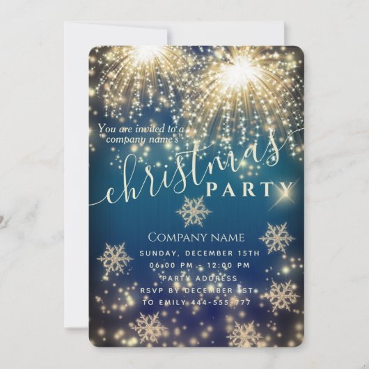 花火の輝く豪華な企業のクリスマスパーティー 招待状 (正面)