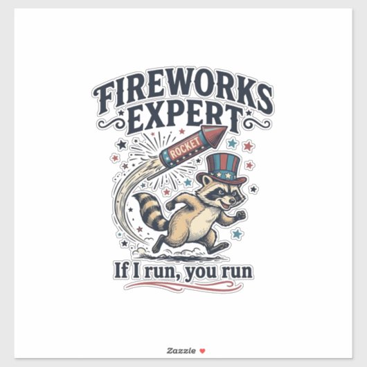 花火の達人アライグマ ビンテージ独立記念日Tシャツ シール (シート)