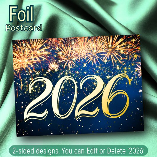 花火の金ゴールド箔が新年を迎えモダンる 箔シーズンポストカード