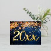 花火の金ゴールド箔が新年を迎えモダンる 箔シーズンポストカード (立ち正面)