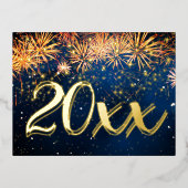 花火の金ゴールド箔が新年を迎えモダンる 箔シーズンポストカード (正面)