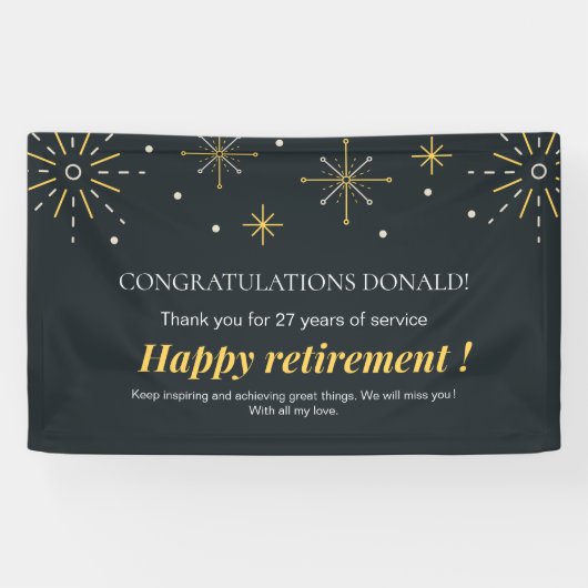 花火の黒火花と黄色の引退 横断幕 (横)