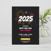 花火はっきりしたミニマル新年の大晦日パーティー 招待状 (スタンド正面)