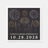 花火をテーマにしたブラック金ゴールドシルバー結婚ズのナプキン スタンダードカクテルナプキン (正面)