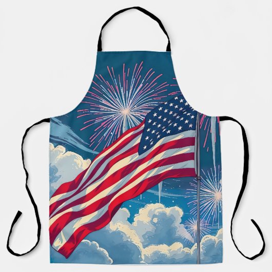 花火を使ったアメリカ愛国国旗 – 7月4日 エプロン (正面)