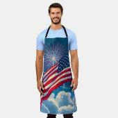 花火を使ったアメリカ愛国国旗 – 7月4日 エプロン (着用した状態)