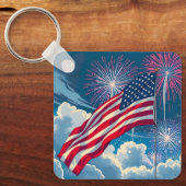 花火を使ったアメリカ愛国国旗 – 7月4日 キーホルダー (正面)
