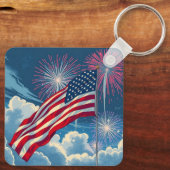 花火を使ったアメリカ愛国国旗 – 7月4日 キーホルダー (裏面)