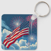 花火を使ったアメリカ愛国国旗 – 7月4日 キーホルダー (裏面)