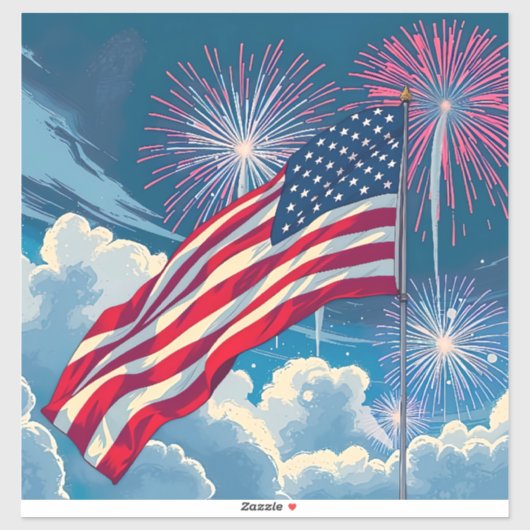 花火を使ったアメリカ愛国国旗 – 7月4日 シール (シート)