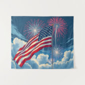 花火を使ったアメリカ愛国国旗 – 7月4日 タペストリー (正面(横))