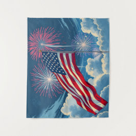 花火を使ったアメリカ愛国国旗 – 7月4日 タペストリー