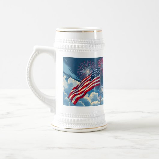 花火を使ったアメリカ愛国国旗 – 7月4日 ビールジョッキ (左)