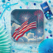 花火を使ったアメリカ愛国国旗 – 7月4日 ペーパープレート (パーティー)