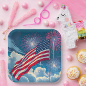 花火を使ったアメリカ愛国国旗 – 7月4日 ペーパープレート (パーティー)