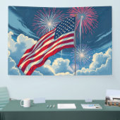 花火を使ったアメリカ愛国国旗 – 7月4日 横断幕 (トレードショー)