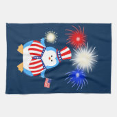 花火を持つ愛国心が強いペンギン キッチンタオル (横)