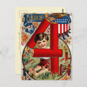 花火を持つ7月4日の男の子 ポストカード (正面/裏面)