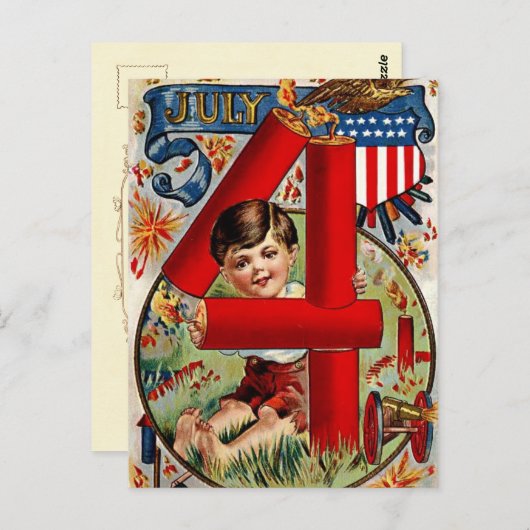 花火を持つ7月4日の男の子 ポストカード (正面/裏面)