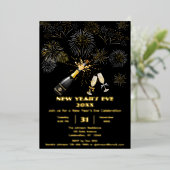 花火エレガントで大晦日の招待状 箔招待状 (立ち正面)