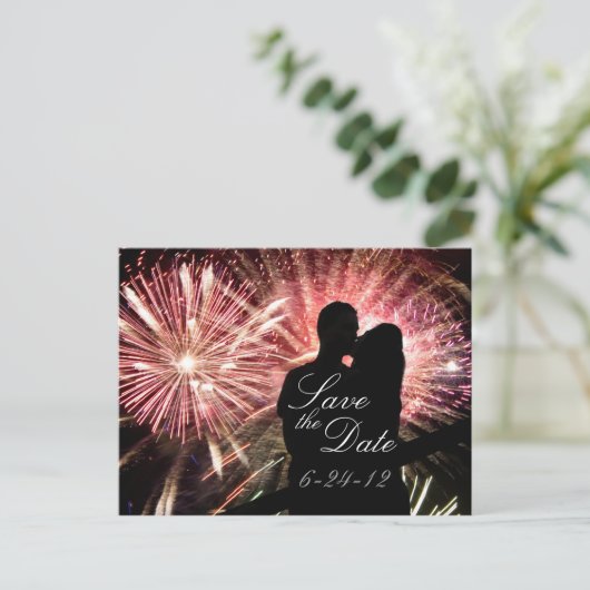 花火カップルのシルエキスをするット 案内ポストカード (スタンド正面)