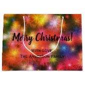 花火カラフルの宇宙がメリークリスマスを飾る ラージペーパーバッグ (正面)