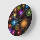 花火カラフル新年 ラウンド壁時計 (傾斜)
