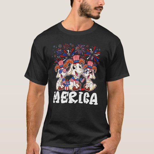 花火サングラスハットメリカ4thのヤギ tシャツ (正面)