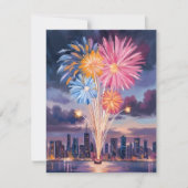 花火ショー | 年末の水彩画 シーズンカード (正面)