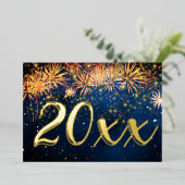 花火スカイ金ゴールドグリッターハッピーニューイヤーパーティー 箔招待状 (立ち正面)