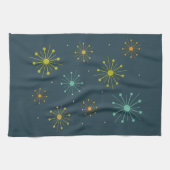 花火スターバストダークブルーミッドセンチュリー キッチンタオル (横)