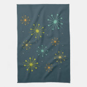 花火スターバストダークブルーミッドセンチュリー キッチンタオル (縦)