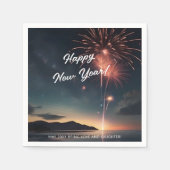 花火テーマ台本カリグラフィハッピーニューイヤー スタンダードカクテルナプキン (正面)