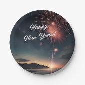 花火テーマ台本カリグラフィハッピーニューイヤー ペーパープレート (正面)