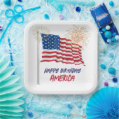 花火ハッピーバースデーアメリカ国旗 ペーパープレート (パーティー)