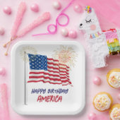 花火ハッピーバースデーアメリカ国旗 ペーパープレート (パーティー)