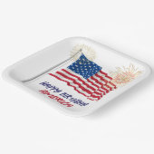 花火ハッピーバースデーアメリカ国旗 ペーパープレート (傾斜あり)