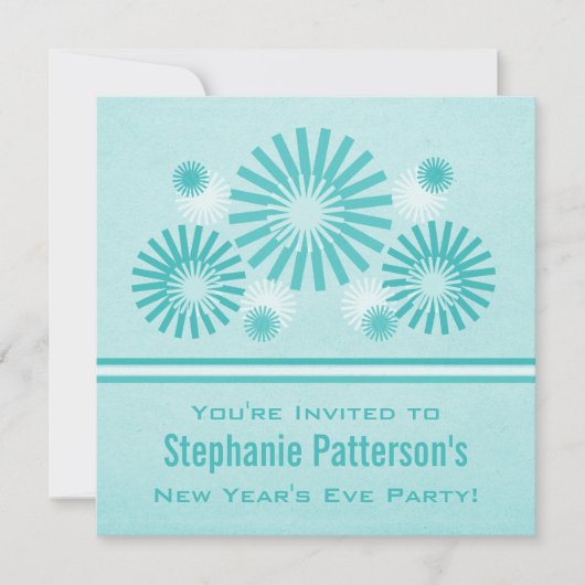 花火ファンキー大晦日招待状ティール（緑がかった色） 招待状 (正面)