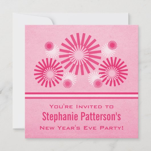 花火ファンキー大晦日招待状ピンク 招待状 (正面)